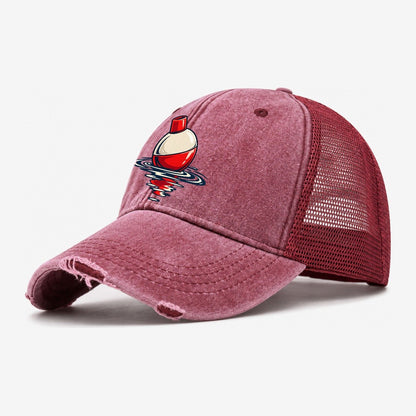 Bobber Float Fishing Elegant Washed Trucker Hat – Wine Red