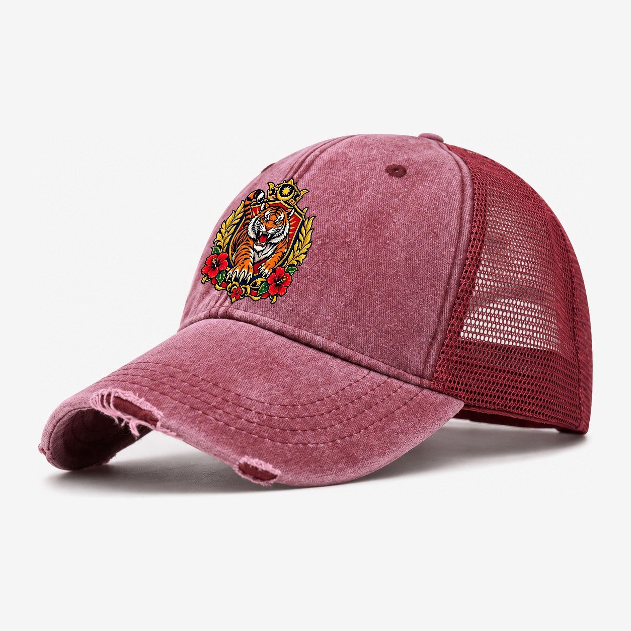 Malaysia Heraldic Crest Country Logos Washed Trucker Hat – Wine Red