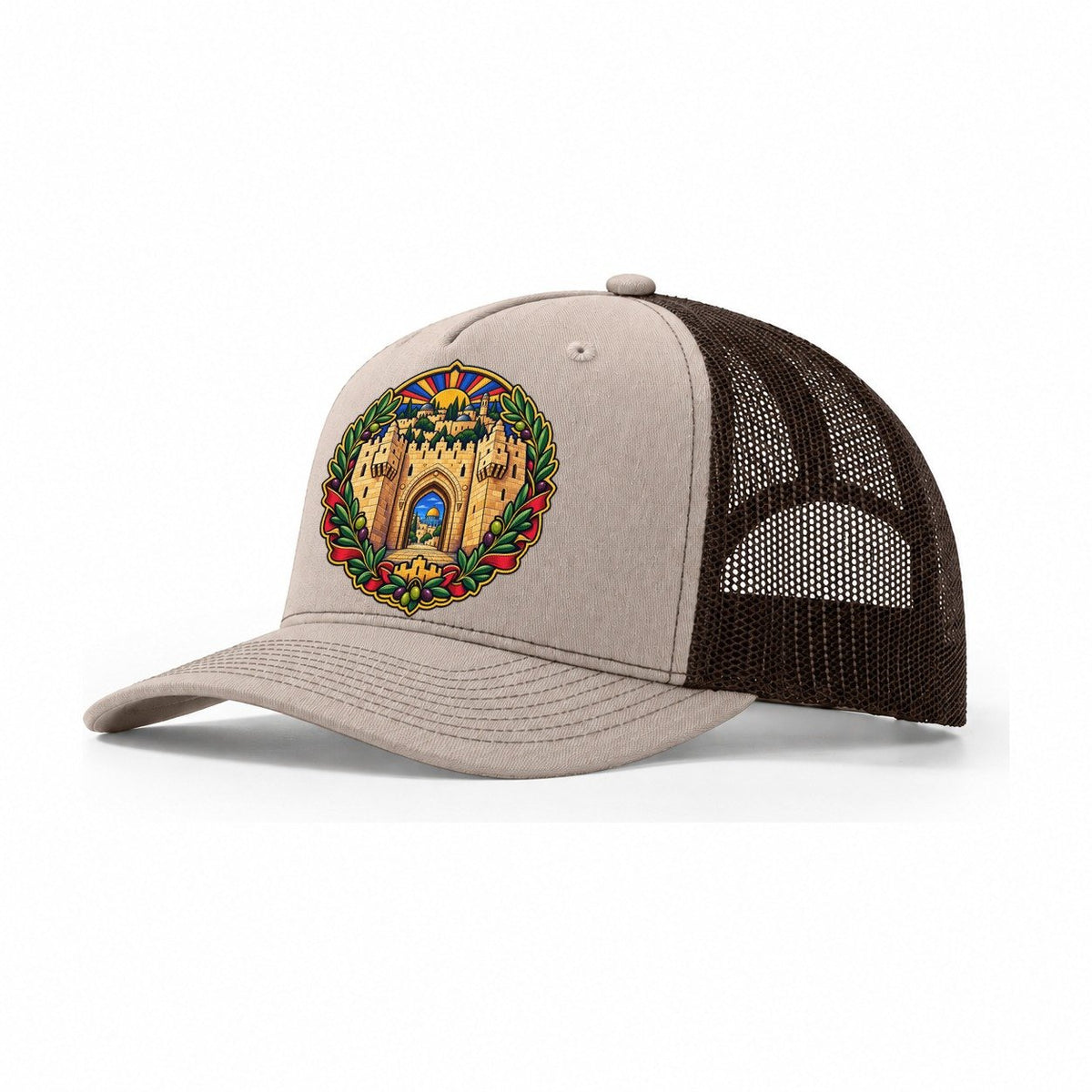 Damascus Gate Arch Jerusalem Trucker Hat – Khaki Brown