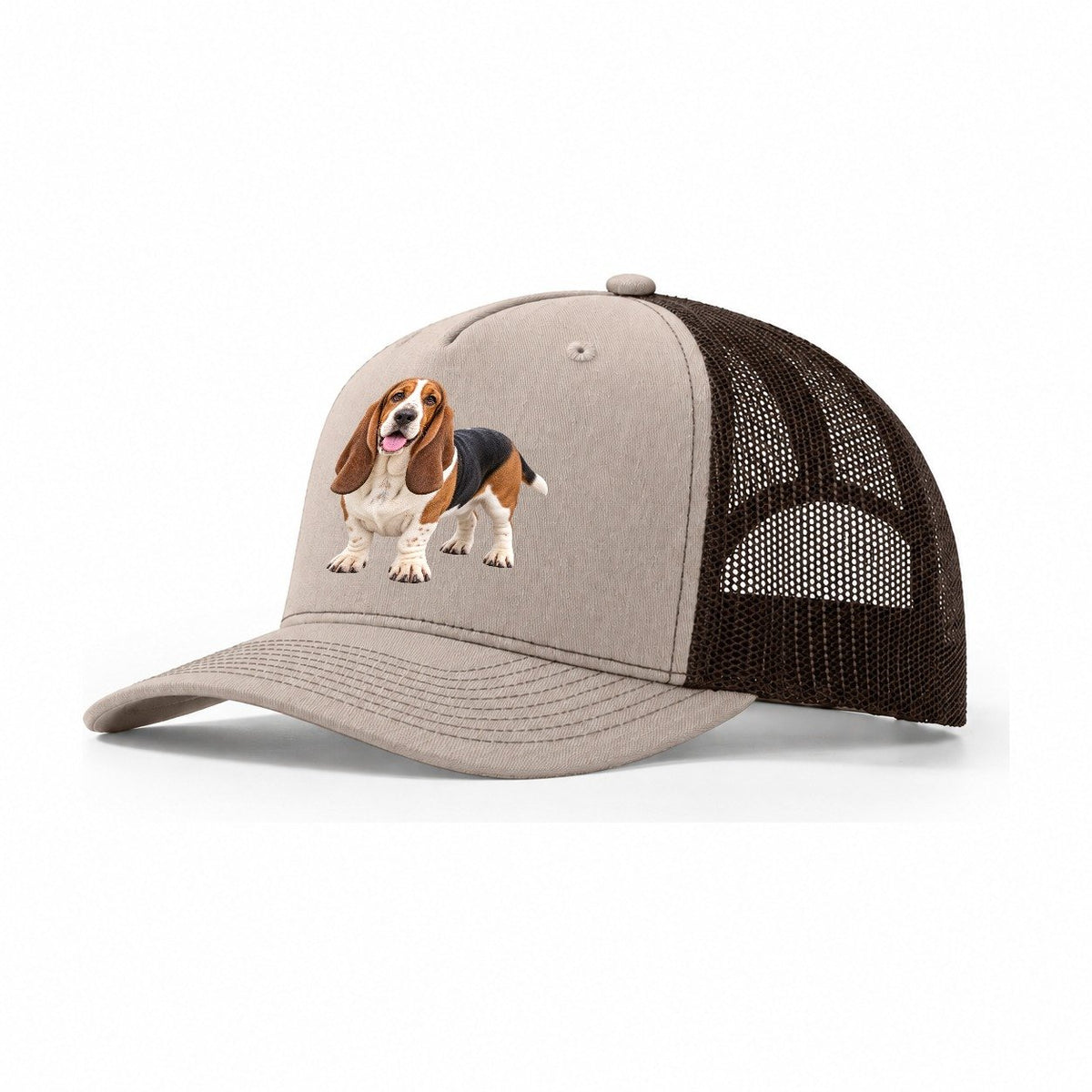 Basset Hound Standing Top Breeds Trucker Hat – Khaki Brown