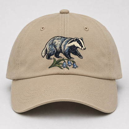 British Badger With Bluebell Sprig Uk Culture Heritage Baseball Cap – Khaki