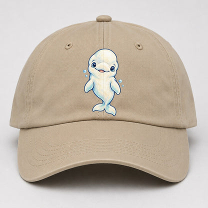 Beluga Whale Front Smile Sea Sprite Baseball Cap – Khaki
