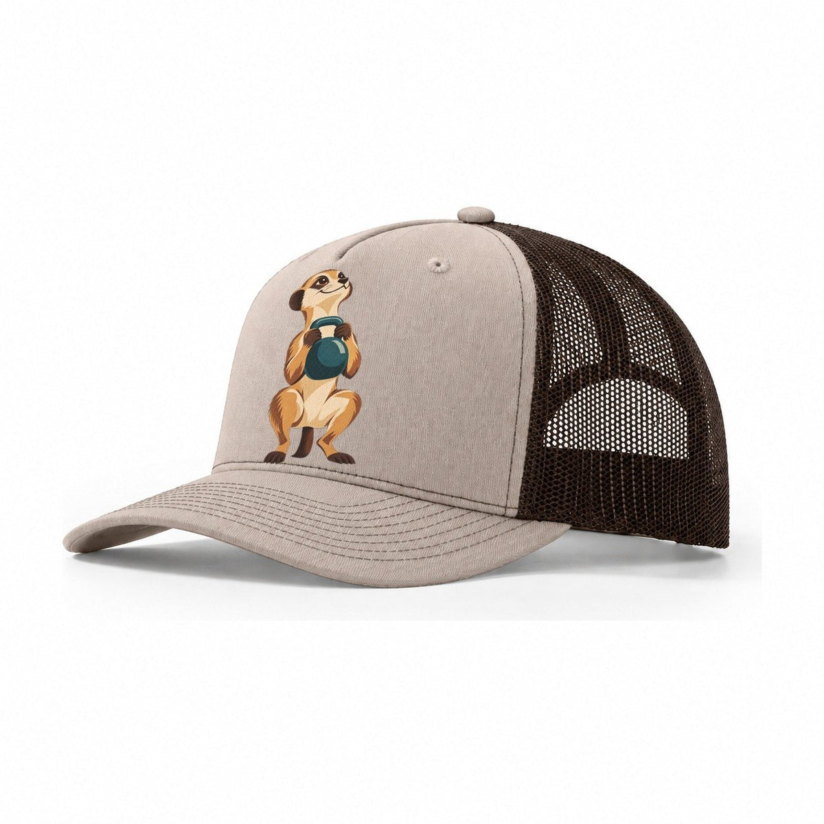 Meerkat Sentry Squat Animal Lifters Trucker Hat – Khaki Brown