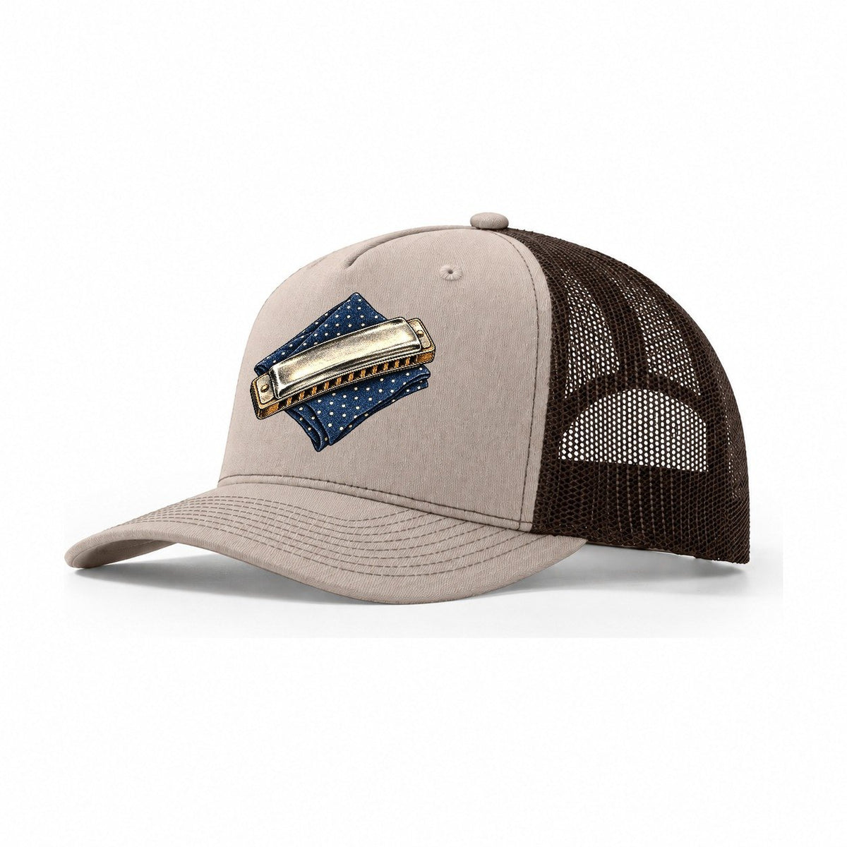 Harmonica Indigo Fold Pastimes Companions Trucker Hat – Khaki Brown