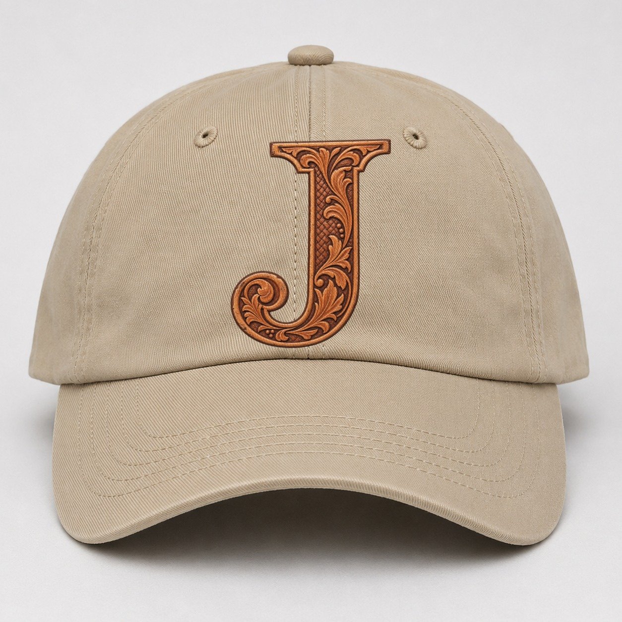 Tooled Leather J Monogram Baseball Cap – Khaki