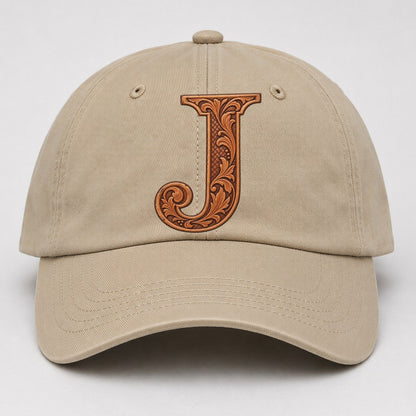 Tooled Leather J Monogram Baseball Cap – Khaki