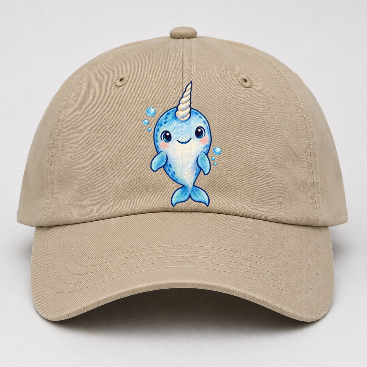Narwhal Front Tusk Hello Sea Sprite Baseball Cap – Khaki
