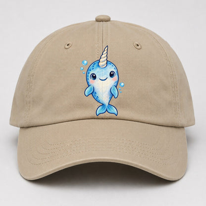Narwhal Front Tusk Hello Sea Sprite Baseball Cap – Khaki