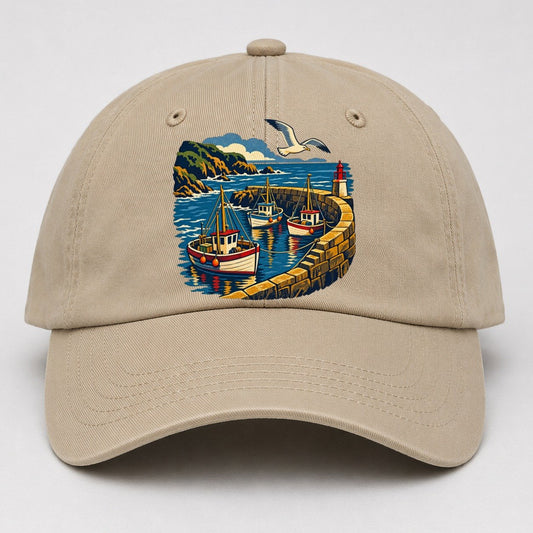 Cornish Fishing Harbour And Gull Uk Culture Heritage Baseball Cap – Khaki