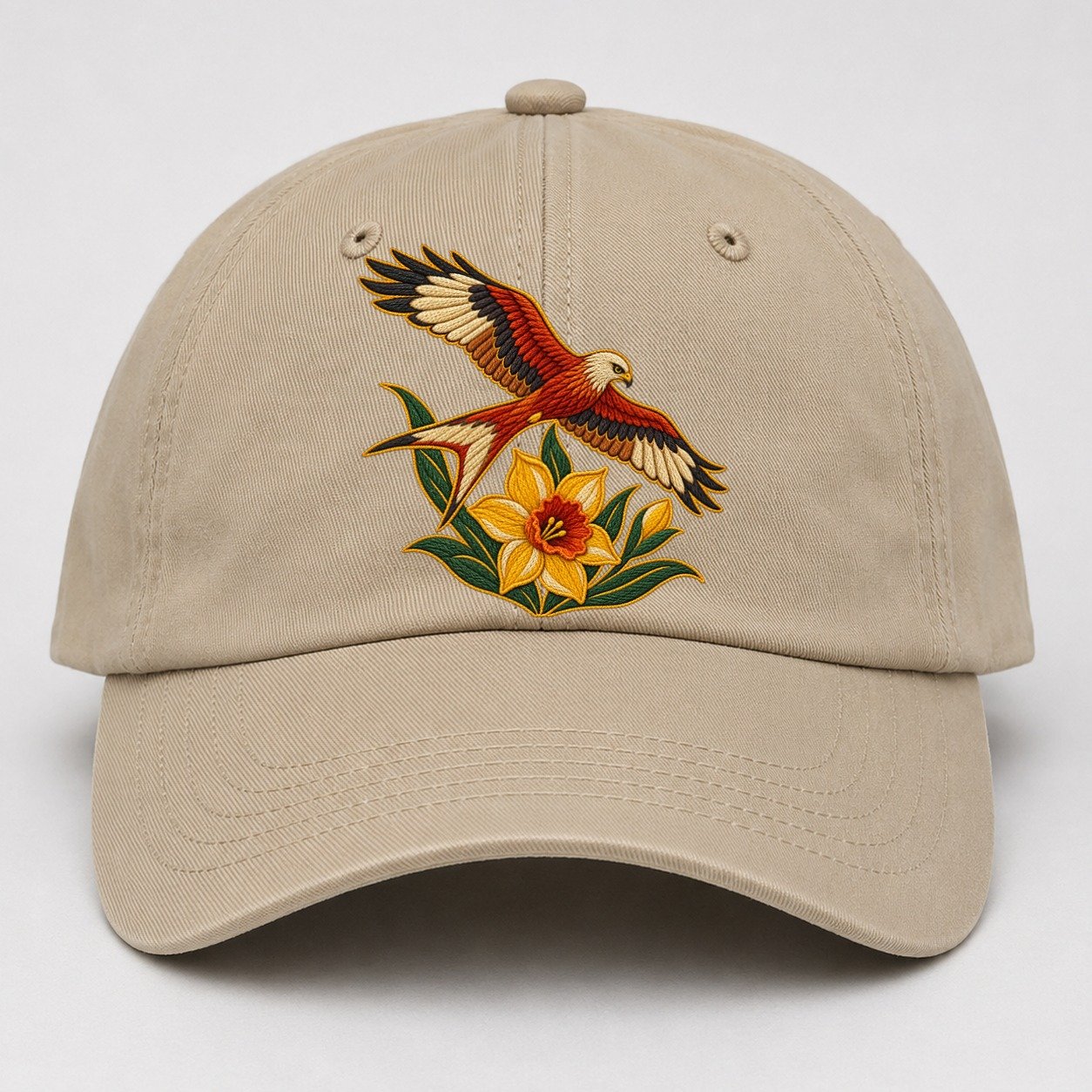 Welsh Daffodil And Red Kite Uk Culture Heritage Baseball Cap – Khaki