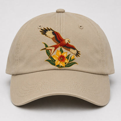 Welsh Daffodil And Red Kite Uk Culture Heritage Baseball Cap – Khaki