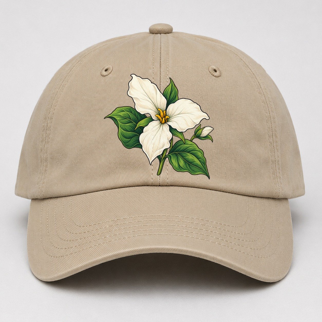 Ontario White Trillium Bloom Canada Cultural Icons Baseball Cap – Khaki