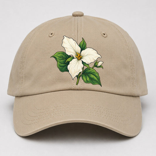 Ontario White Trillium Bloom Canada Cultural Icons Baseball Cap – Khaki