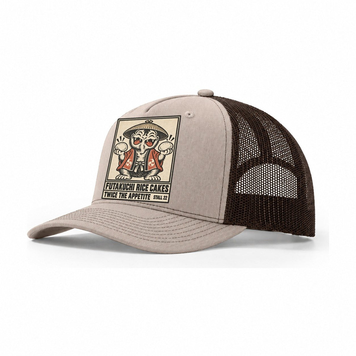 Futakuchi Rice Cakes Yokai Night Market Trucker Hat – Khaki Brown