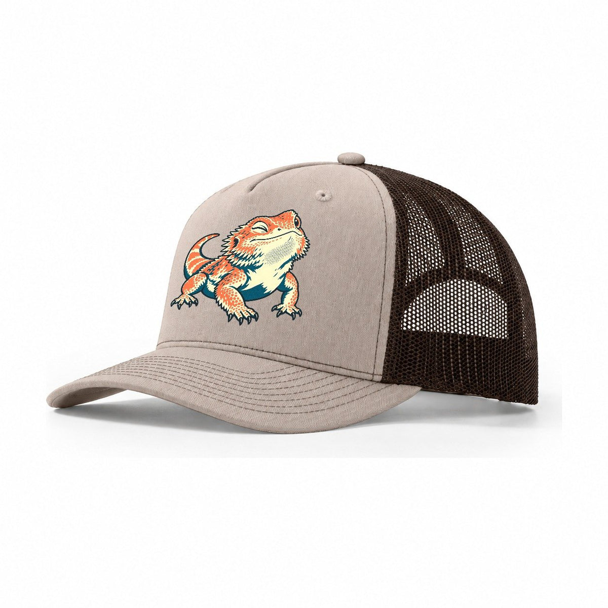 Bearded Dragon Blink Trucker Hat – Khaki Brown
