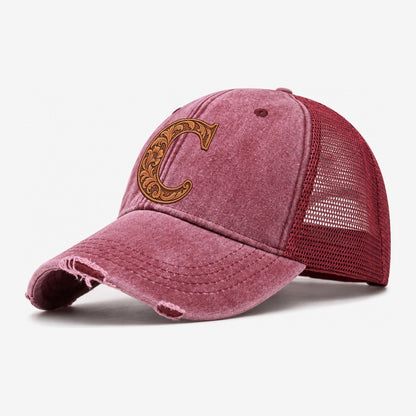 Tooled Leather C Monogram Washed Trucker Hat – Wine Red