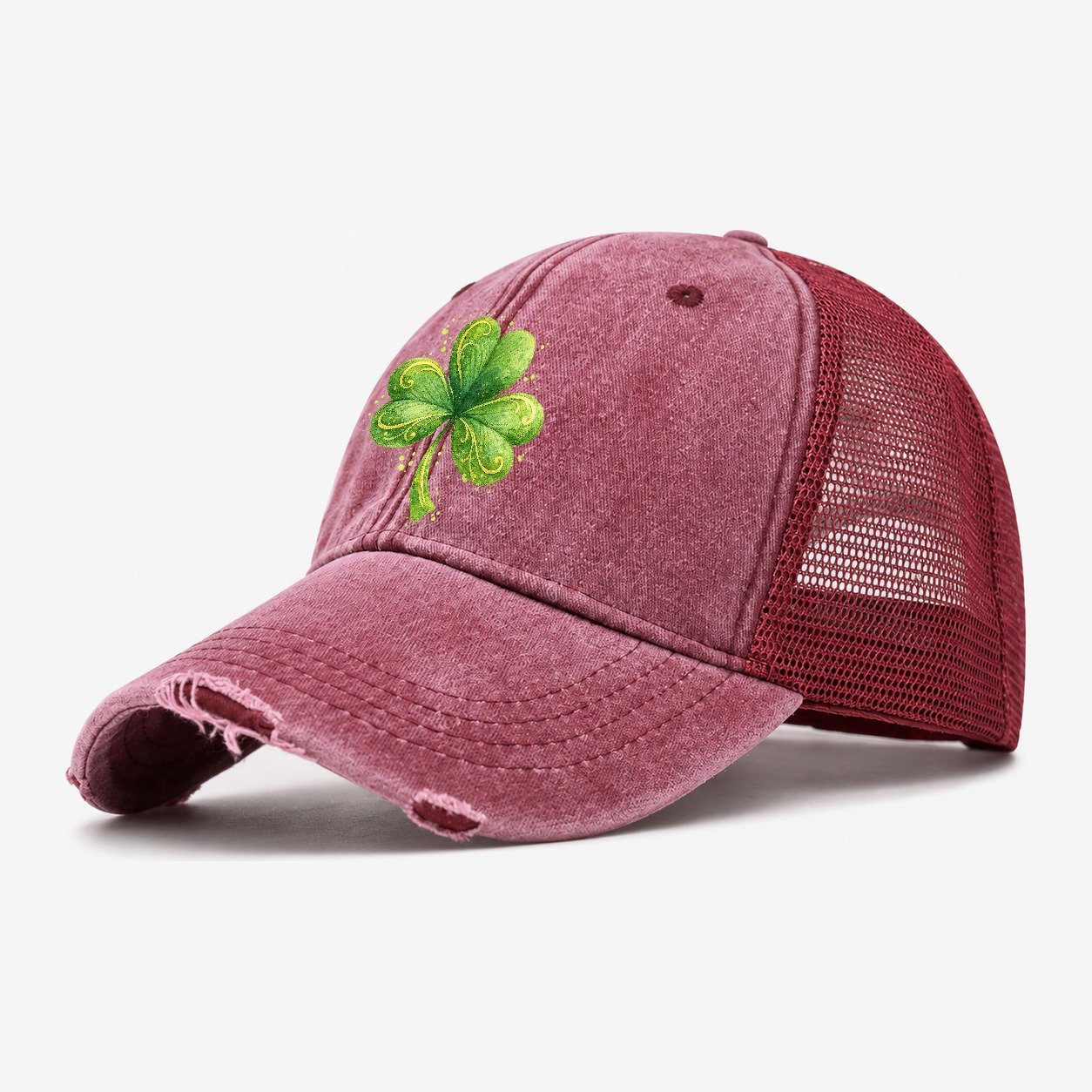 Shamrock Washed Trucker Hat – Wine Red