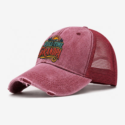 Full Time Grandpa Retired Living Washed Trucker Hat – Wine Red