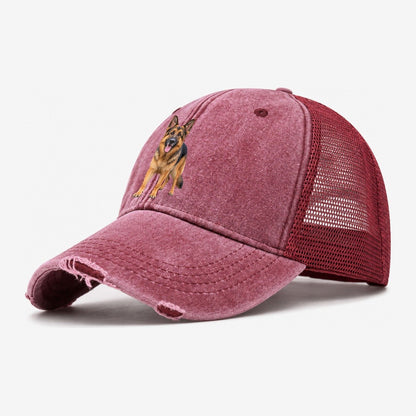 German Shepherd Standing Top Breeds Washed Trucker Hat – Wine Red