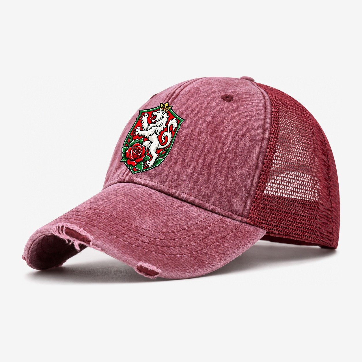 Bulgaria Minimal Emblem Country Logos Washed Trucker Hat – Wine Red