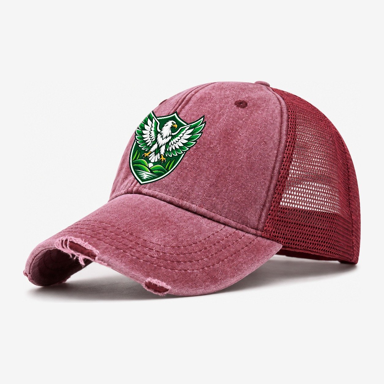 Nigeria Minimal Emblem Country Logos Washed Trucker Hat – Wine Red