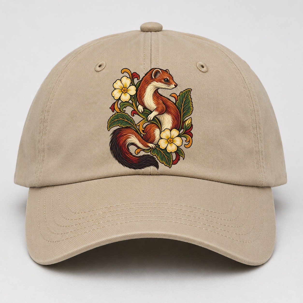 British Stoat And Primrose Uk Culture Heritage Baseball Cap – Khaki