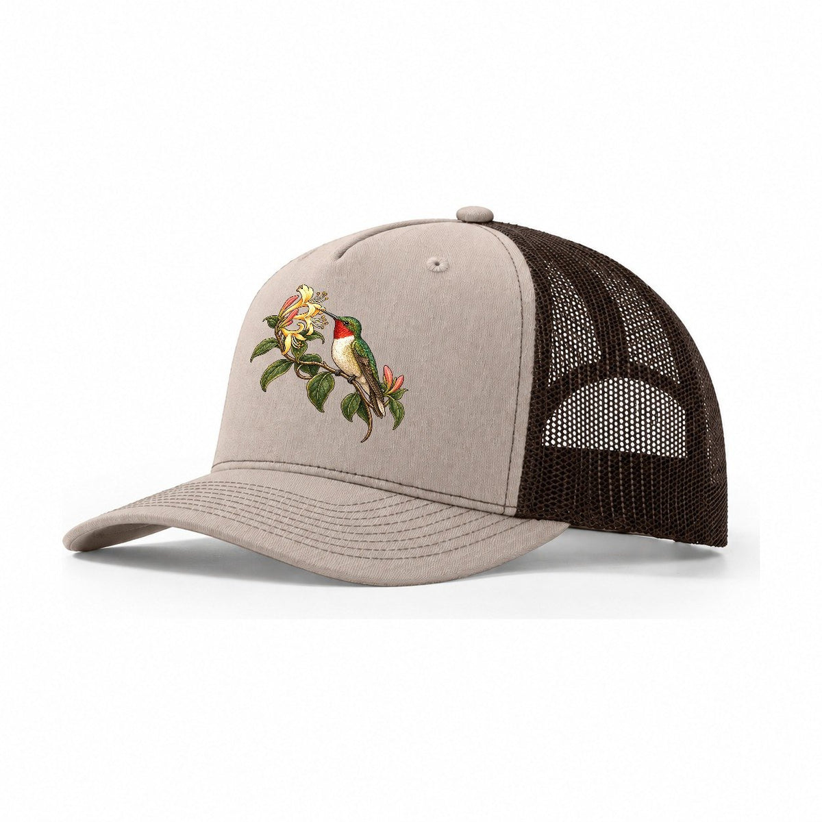 Hummingbird Honeysuckle Reach Character Club Trucker Hat – Khaki Brown