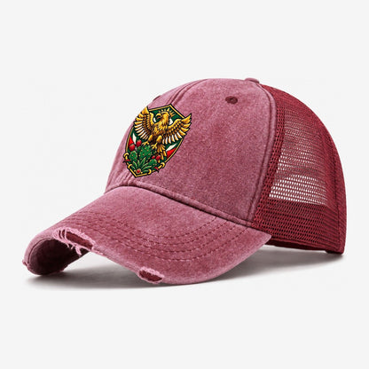 Mexico Minimal Emblem Country Logos Washed Trucker Hat – Wine Red