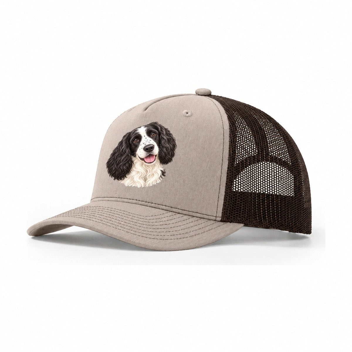 Springer Black And White Tilt Pastimes Companions Trucker Hat – Khaki Brown