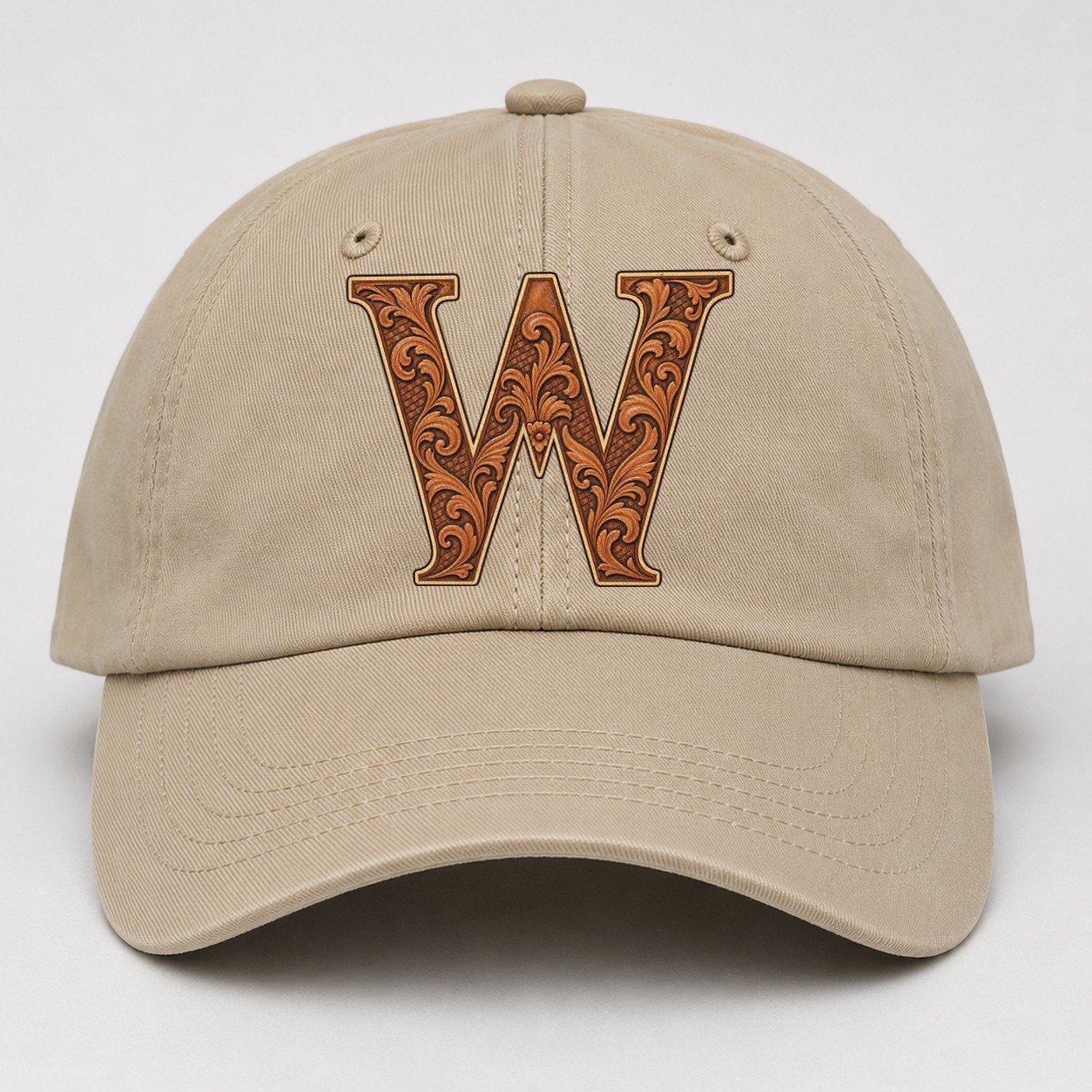 Tooled Leather W Monogram Baseball Cap – Khaki