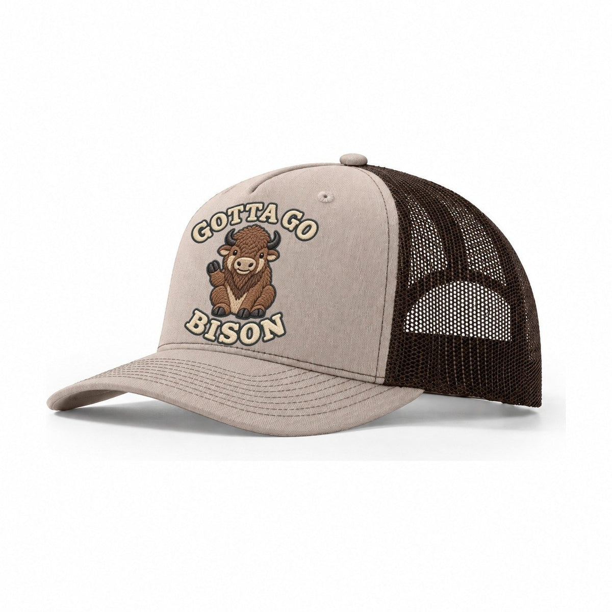 Bison Animal Puns Trucker Hat – Khaki Brown