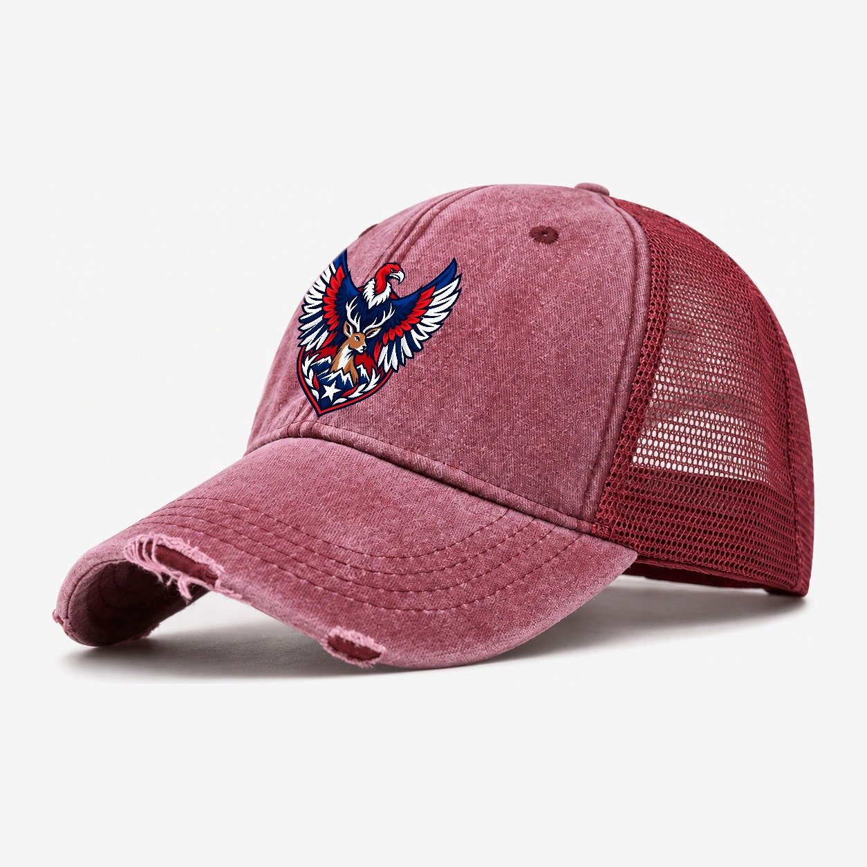 Chile Minimal Emblem Country Logos Washed Trucker Hat – Wine Red