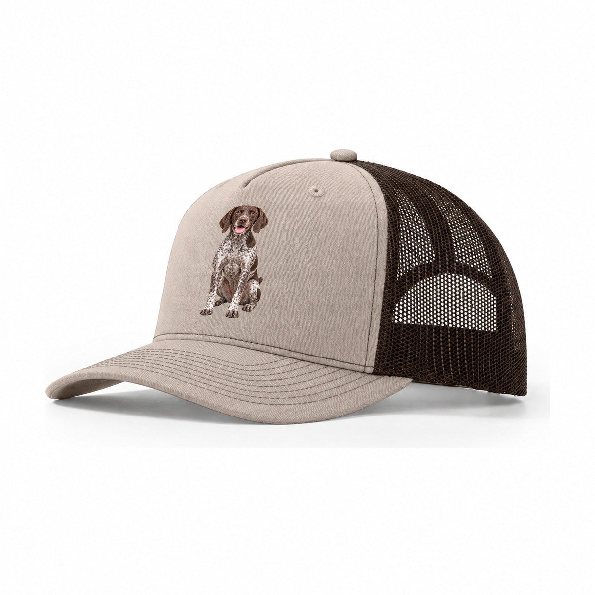 German Shorthaired Pointer Sitting Top Breeds Trucker Hat – Khaki Brown