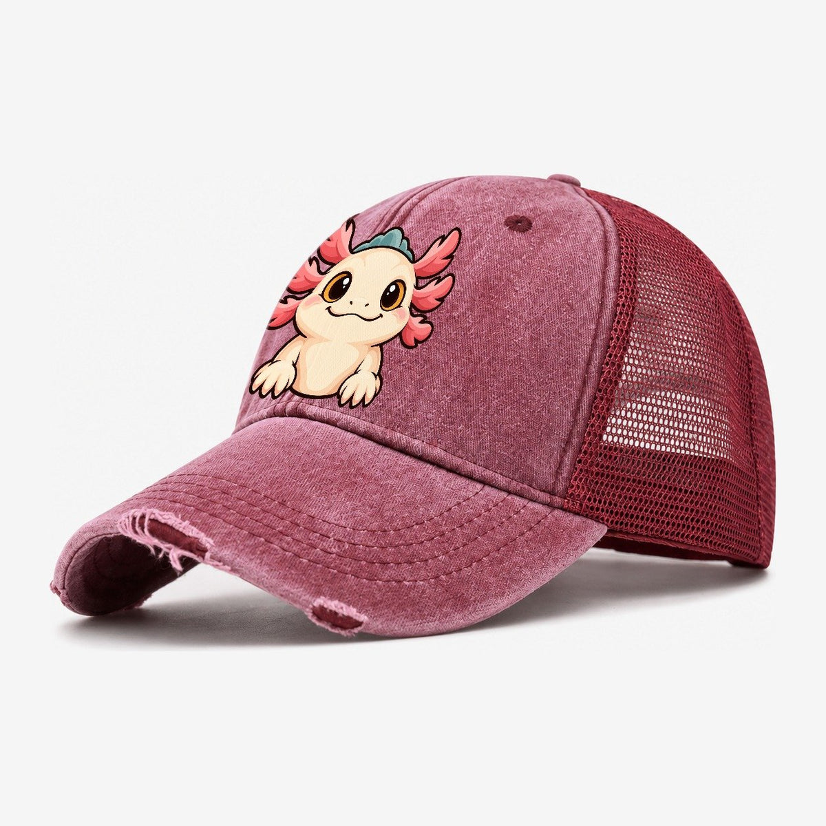 Tank Room Axolotl Aquarium Keeping Washed Trucker Hat – Wine Red
