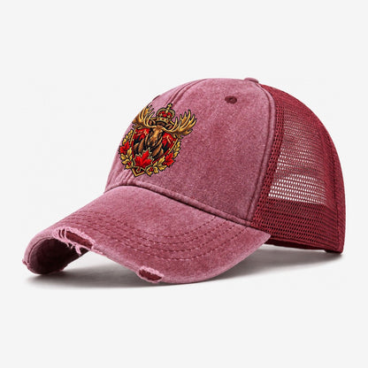 Canada Heraldic Crest Country Logos Washed Trucker Hat – Wine Red