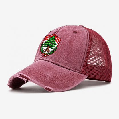 Lebanon Minimal Emblem Country Logos Washed Trucker Hat – Wine Red