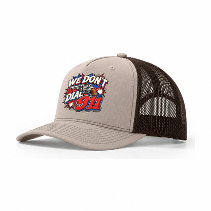Comic Pop Burst We Don't Dial 911 Trucker Hat – Khaki Brown