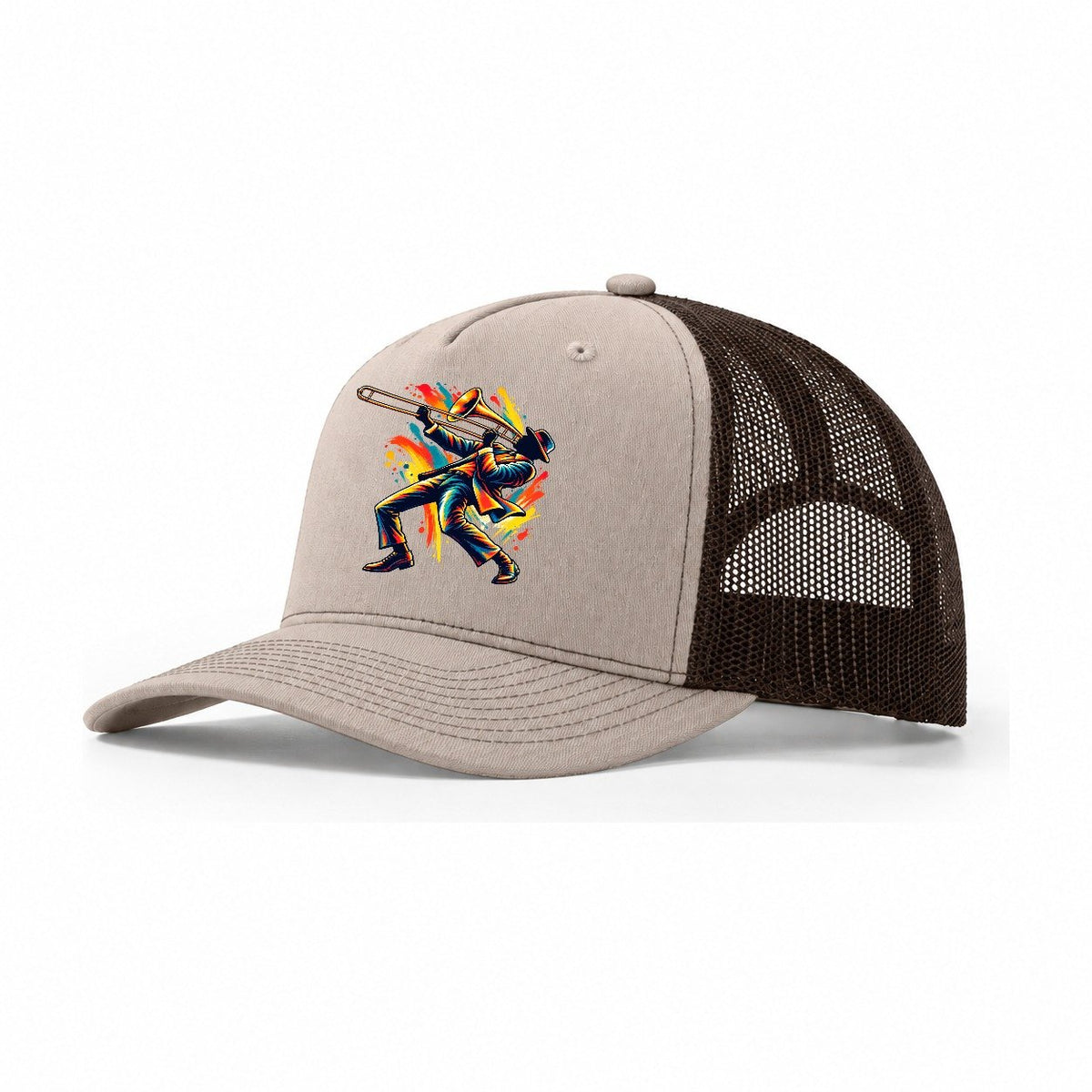 Slide Trombone Player Trucker Hat – Khaki Brown