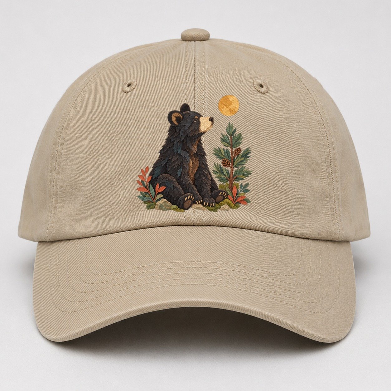 Small Bear Pine Moon Gentle Wild Baseball Cap – Khaki