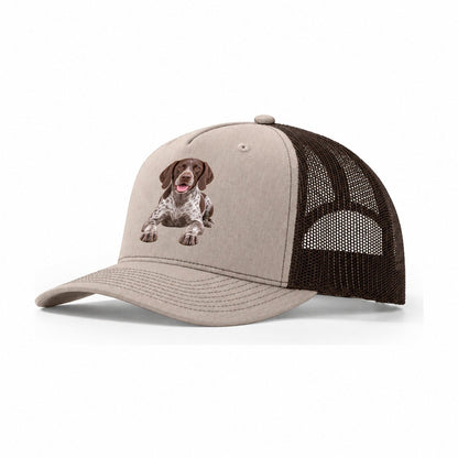 German Shorthaired Pointer Lying Down Top Breeds Trucker Hat – Khaki Brown