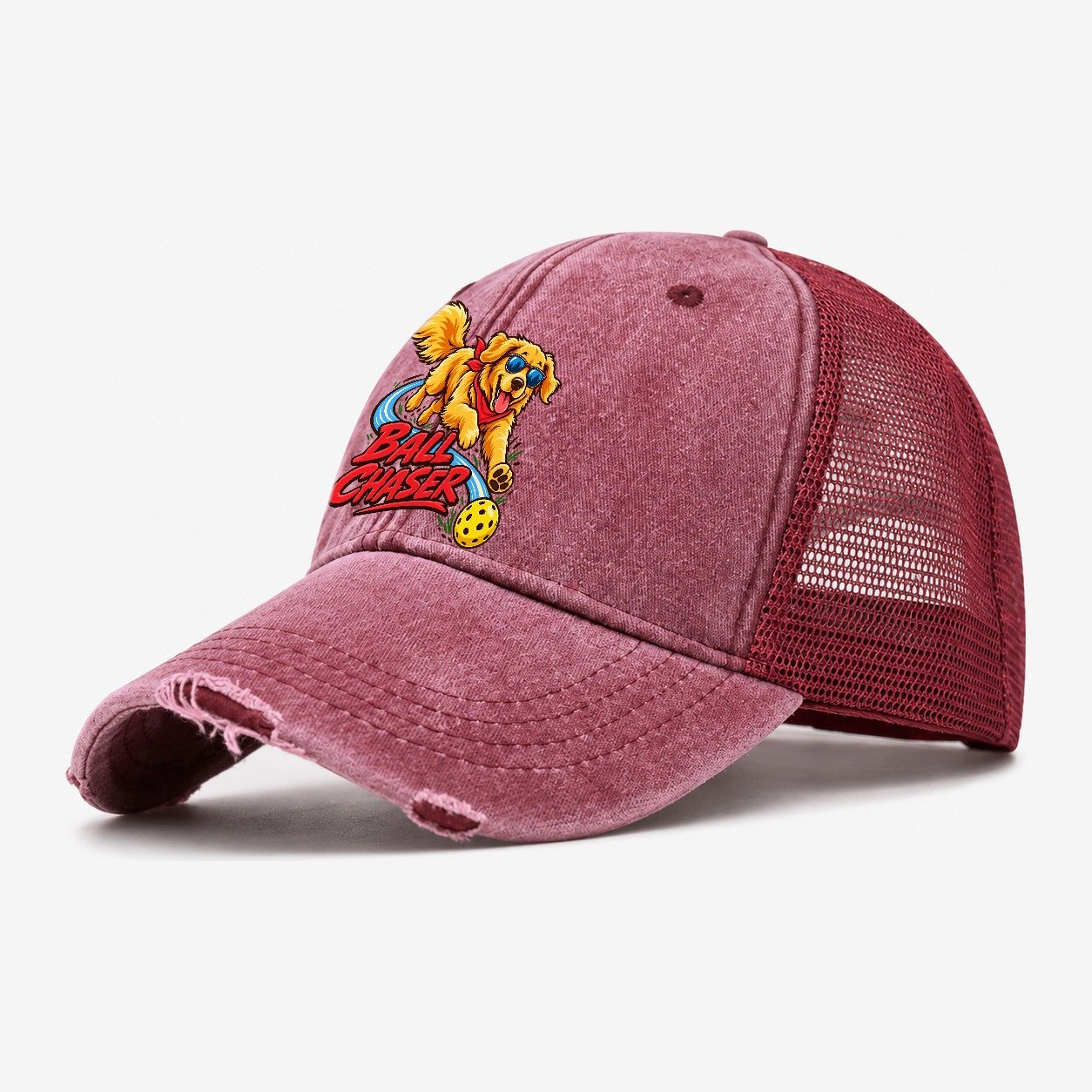 Ball Chaser Pickleball Life Washed Trucker Hat – Wine Red