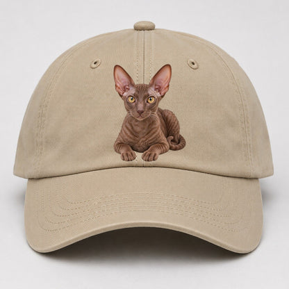 Cornish Rex Reclining Paws Forward Realistic Cat Portrait Baseball Cap – Khaki