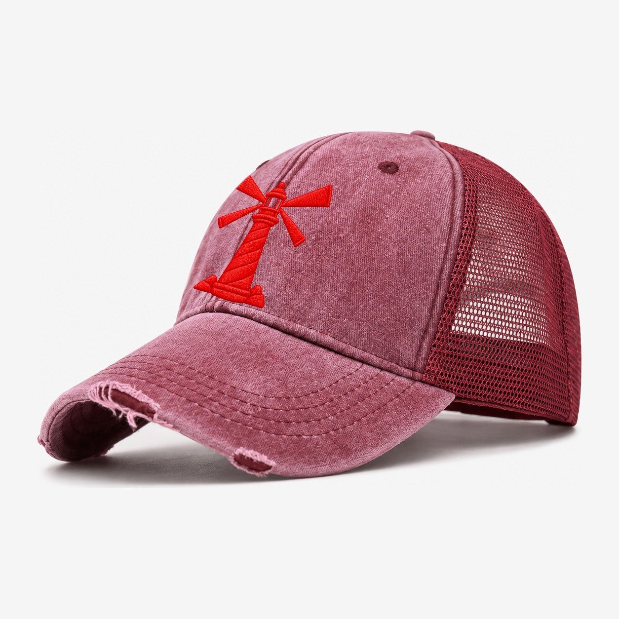 Lighthouse Crossing Beams Micro Motion Mark Washed Trucker Hat – Wine Red
