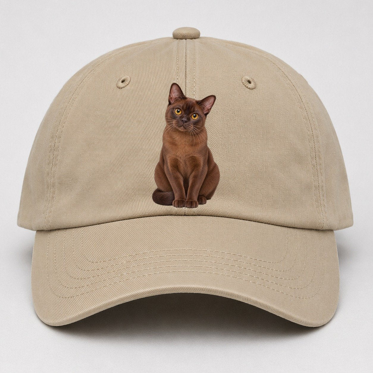 Burmese Seated Portrait Realistic Cat Portrait Baseball Cap – Khaki