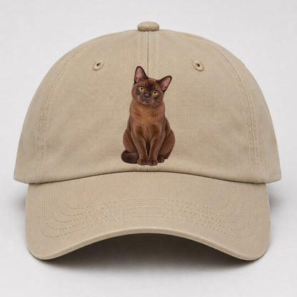 Burmese Seated Portrait Realistic Cat Portrait Baseball Cap – Khaki