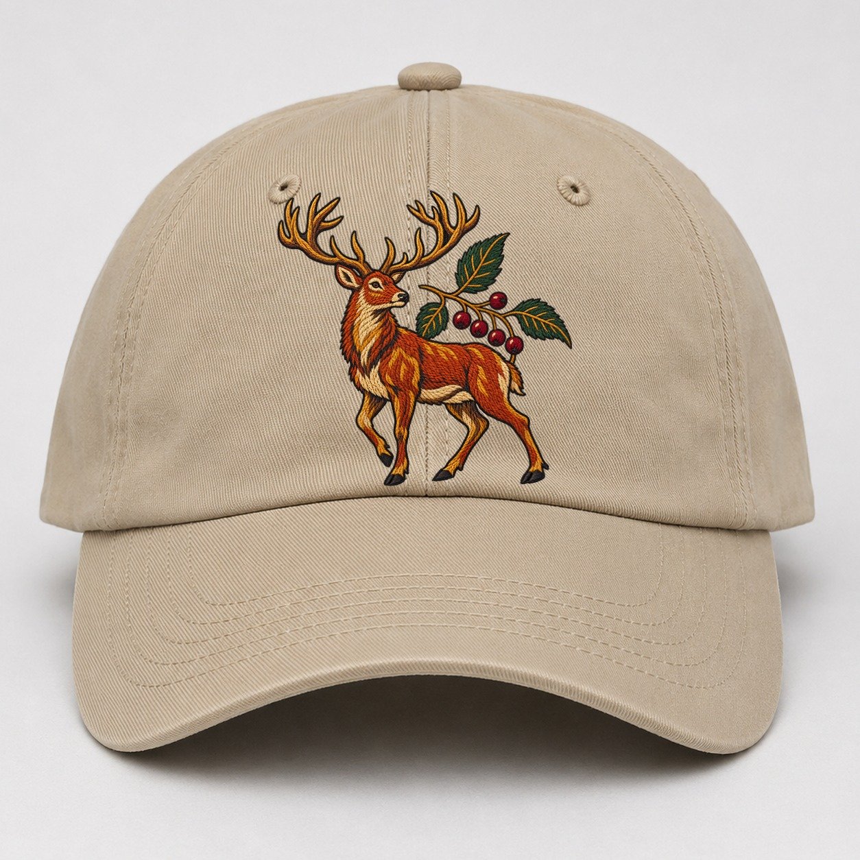 Red Deer And Rowan Berries Uk Culture Heritage Baseball Cap – Khaki