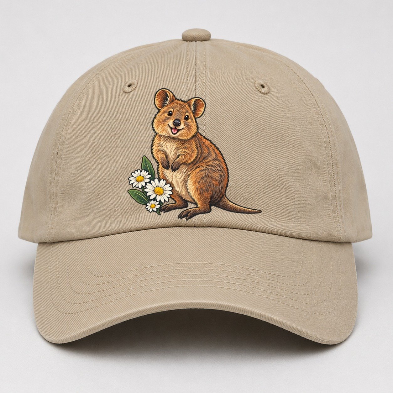 Quokka And Coastal Daisy Australia Cultural Icons Baseball Cap – Khaki