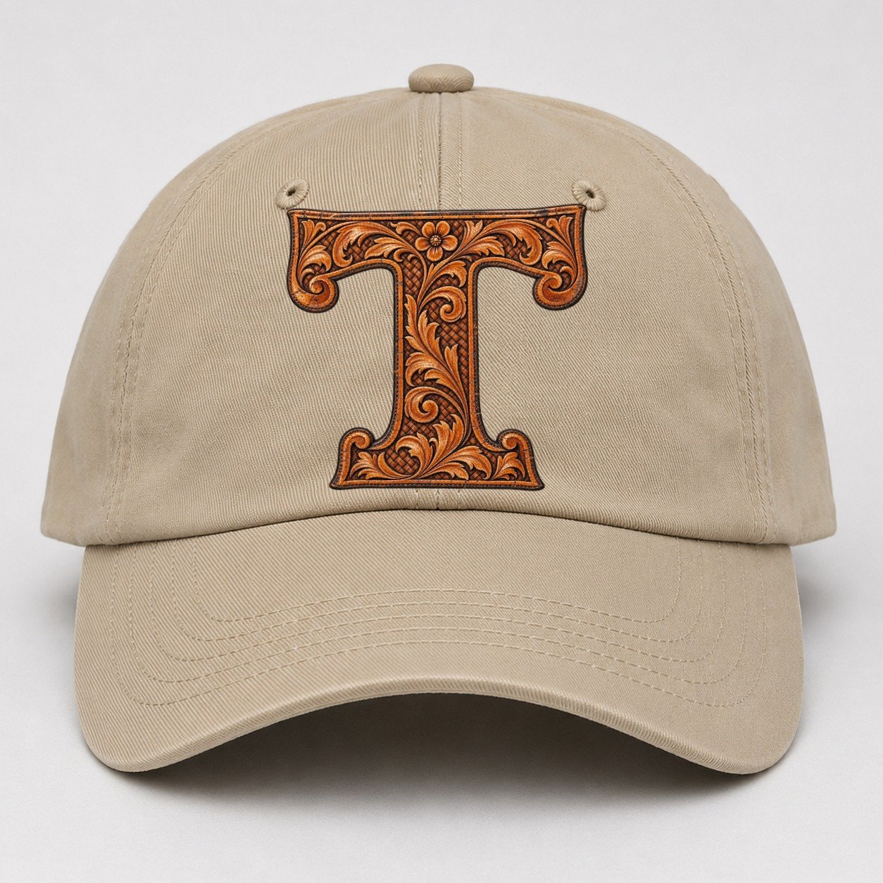 Tooled Leather T Monogram Baseball Cap – Khaki