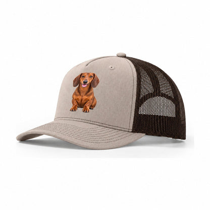 Dachshund Sitting Top Breeds Trucker Hat – Khaki Brown