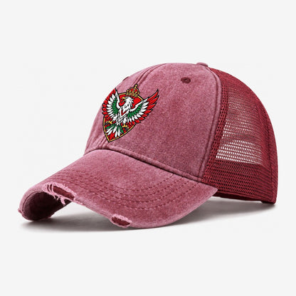 Hungary Minimal Emblem Country Logos Washed Trucker Hat – Wine Red